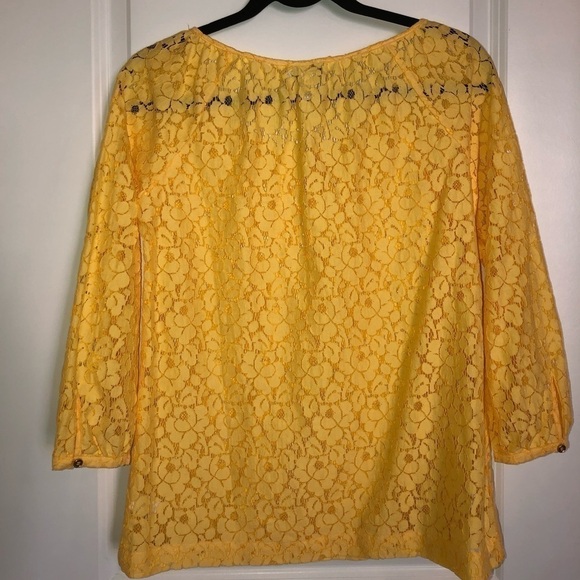 Charter Club 3/4 Sleeve Yellow Lace Top Size PP - Picture 6 of 10
